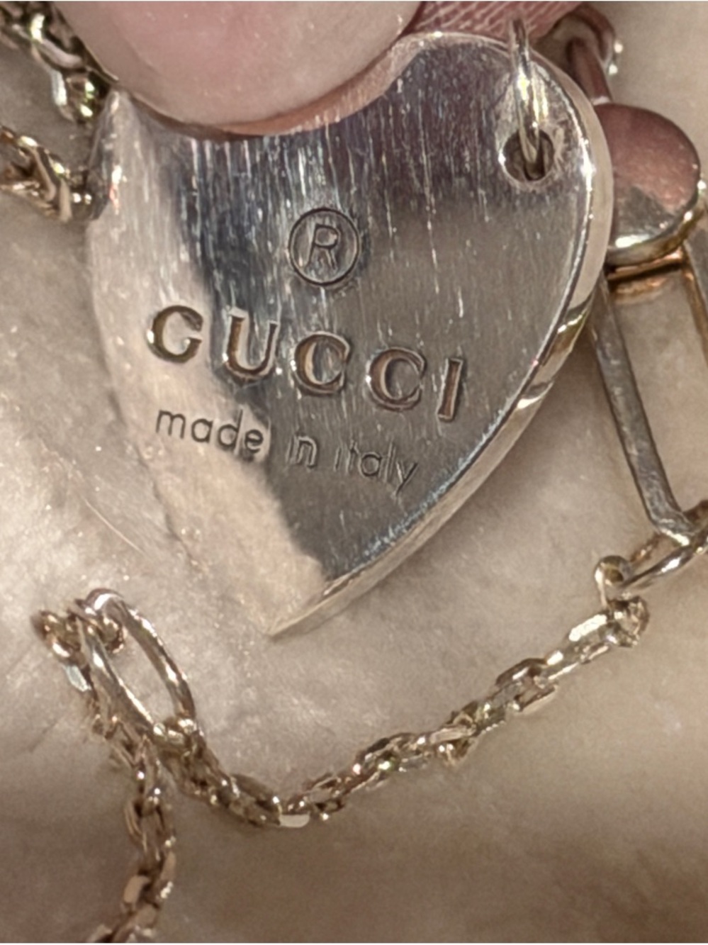 Gucci Sterling Silver Heart Necklace 925 Adjustable 18”  Made in Italy Designer